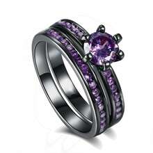 1 Pc Fashion Couple Rings Romantic Purple Rhinestones Artificial Zirconia Women Rings Set Men Stainless Steel Ring Fashion JewelryDaily Ware Best Gift For Friends And Family - 男性 - 查看 4