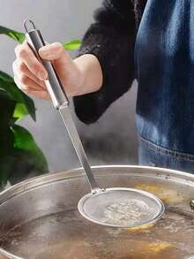 1pc Stainless Steel Mesh Strainer With Handle, Silver Colander Spoon For Kitchen