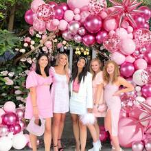 125 Pcs Of Pink And White Balloon Garland Arch Kit For Boys, Girls, Children's Birthdays, Engagements, Baby Showers Aluminum Foil Paper Sequin Balloon - Pink - View 3
