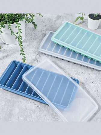 1pc Silicone 10 Grid Long Without PrintingIce Cube Tray, Long Ice Stick Tray Silicone With Lid, Rectangular Narrow Stick, Reusable, Flexible, Easy Release, For Small Mouth Sport Bottles, Juice Bottles, Cocktail Parties.