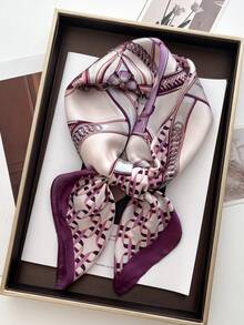 1pc Paisley Print Faux Silk Men's Bandana, Versatile Neck Scarf, Headband, Decoration - Purple Chain - View 1