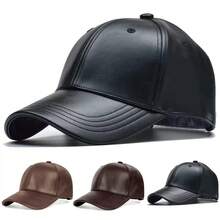 1pc Men's Solid Color PU Leather Baseball Cap, Adjustable Warm Casual Hat Suitable For Outdoor, Travel, Beach, Party In Autumn/Winter - Multicolor - View 8