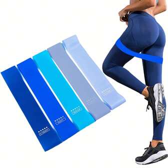 5pcs Gradient Blue Yoga Squat Booty Resistance Bands, Thigh Leg Glute Workout Bands, Strength Training Fitness Booty Bands, TPE Material Yoga Essentials