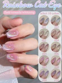 10ml Christmas Nails New Style Flash Cherry Blossom Rainbow Cat Eye Gel Nail Polish 2025 Popular Romantic Shining Whitening Rainbow Crystal Cat Eye Nail Art Nail Supplies For Women Gift - Multicolor - View 3