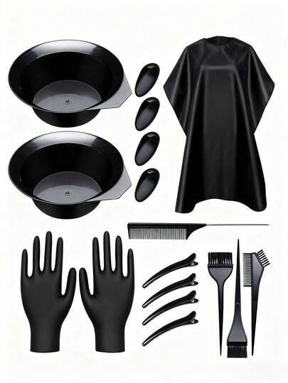 17pcs Hair Dye Kit, Includes Dye Brush, Dye Bowl, Hair Clips, Dye Apron, Cloth, Highlighting Comb, Dye Tools Set, Professional Salon Hair Dye Kit, Home Hair Dye Set, Hair Dye Combo, Hair Care, Travel, Hair Products, Hair Tools, Hairdressing Supplies, Hairstylist, Barber Accessories, Barbershop, Salon Equipment