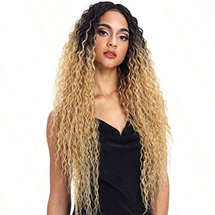 ombre blond 1 Joedir Lace Front Wigs Ombre Blonde 70cm Long Small Curly Wavy Synthetic Wigs For Black Women 130 Density Wigs(TTPN4/270A/24F) - rubio ombré1 - Ver 1
