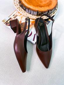 Slingback Open Heel Pumps With A Heel Below 3cm - 順滑咖啡 - 查看 5