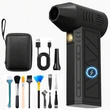 Nasjac Plumero de Aire Comprimido Eléctrico, 16 en 1 Soplador de aire Inalambrico de 130000RPM para limpiador Teclado y PC, Pistola de Aire Comprimido con Luz LED, Ventilador Turbo con 4 Velocidades - Negro - Ver 12