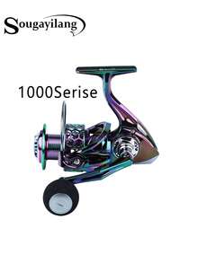 SOUGAYILANG 1个纺车轮，1000-4000系列，13+1轴承，5.2:1齿轮比，CNC加工摇柄，EVA材质摇柄旋钮，左右手通用，铝合金线杯，电镀工艺，适用于海水和淡水，经久耐用 - 彩色 - 查看 15