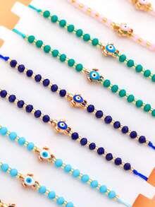 LORRILIA 12-Piece Set Enamel Evil Eye Turtle Lucky Braided Bracelet Adjustable Charm Bracelet Family Sharing Pack - Multicolor - View 5