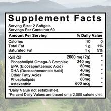 Suplemento de aceite de krill antártico (con omega-3, EPA y DHA) que favorece la salud ósea y cerebral (120 cápsulas blandas) - 1 botella - Ver 2