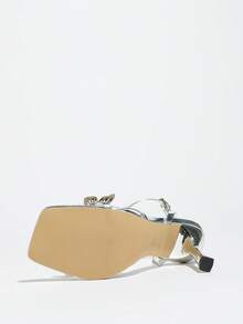 女士高跟鞋，适合春季、秋季、夜间派对、户外、时尚高端宴会，银色细高跟鞋，方头，闪亮镂空蝴蝶花朵交叉细带，优质镜面材质，舒适优雅的踝带，性感奢华风格，适合交谊舞、礼服、优雅凉鞋 - 銀色 - 查看 9