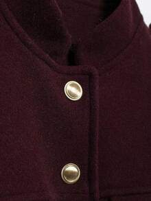 1. GMFP Women's Casual Elegant Fitted Solid Color Front Button Long Sleeve Burgundy Jacket, Women's Soft Short Autumn/Winter Coat - Burgundy - View 9