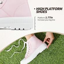 Women's White Platform Sneakers Fashion High Top Canvas Shoes For Women Black Lace-Up Canvas Sneakers Casual Platform Tennis Shoes - 米色 - 查看 8