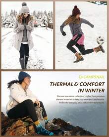CAMPSNAIL Fleece Lined Leggings Women - Thick Soft High Waisted Black Tummy Control Thermal Warm Velvet Pants Cold Winter - 口袋,深灰色-石南花 - 查看 6