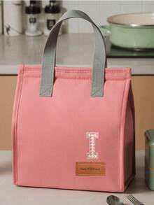 1pc Pearl Letter Pattern Canvas Tote Bag, Simple English Letter Solid Color DIY Handheld Insulated Lunch Bag, Lunch Box Bag, Thermal Lunch Bag, Large Capacity Insulated Lunch Tote Bag For Students, Office Workers, Waterproof, Oil-Proof - Multicolor - View 55