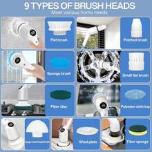 Cepillo Electrico para Baño Limpieza,[IPX7 Resistente al Agua] Cepillo Giratorio para Baño sin con 9 Cabezas de Cepillo Reemplazables,extensible ajustable para baño, cocina, coche, etc. - 1 - Ver 1