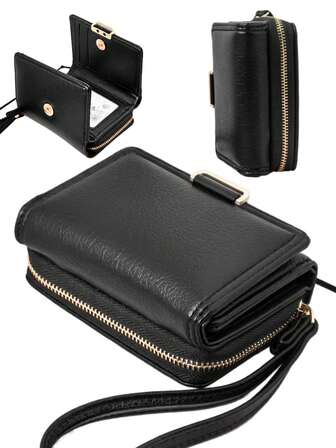 MINGYOU Cartera plegable corta de piel sintética PU, cartera multifuncional para mujeres con cremallera, gran capacidad, monedero, portador de tarjetas, mini cartera, cartera pequeña, cartera para tarjetas, monedero, cartera de muñeca, cartera para hombres y mujeres