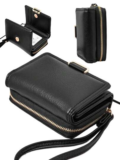 MINGYOU Kısa Üç Katlı Çanta Cüzdan PU Deri Kadın Çok Amaçlı Fermuarlı Cüzdan Büyük Kapasiteli Bozuk Para Cüzdanı Kart Tutucu Mini Cüzdan Küçük Cüzdan Kart Cüzdanı Bozuk Para Cüzdanı Kadınlar İçin Erkekler İçin Para Cüzdanı Çanta Cüzdan Bileklik Cüzdanı