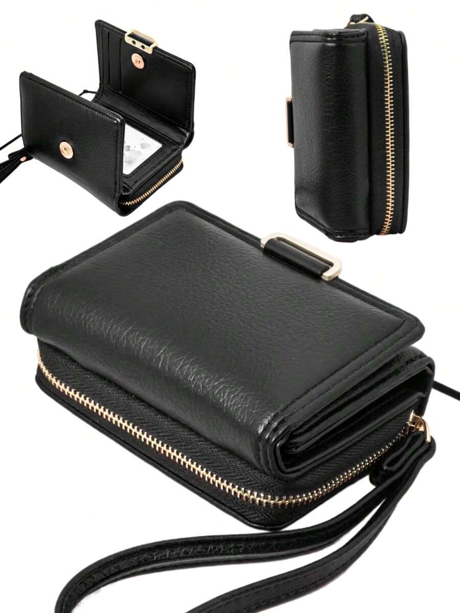 MINGYOU Short Tri-Fold Handbag Wallet PU Leather Women's Multifunctional Wallet With Zipper Large Capacity Coin Purse Card Holder Mini Wallet Small Wallet Card Wallet Coin Wallet For Women For Men Wallet Purse Wallet Wristlet Wallet - Black - View 1
