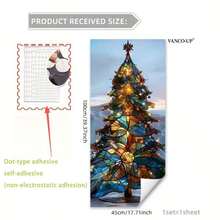1 pieza Adhesivo de ventana de árbol de Navidad de vidrio colorido - PVC electrostático adhesivo, decoración moderna del hogar, perfecto para exhibiciones navideñas, pegatinas de pared de adornos navideños, decoración de habitación, pegatinas de pared, decoración del hogar, decoraciones navideñas, decoraciones navideñas para el hogar
