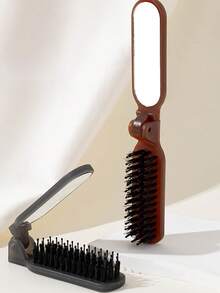 1支猪鬃折叠梳，便携式旅行美发梳带镜子，多功能造型梳，发梳，后梳，造型梳，卷发梳，边缘梳，梳子，梳头，美发梳套装，梳子，卷发梳，解结梳，女士美发梳，头发，旅行，美发产品，美发工具，美发用品，理发师，理发师配件，理发店，美发设备 - 彩色 - 查看 3