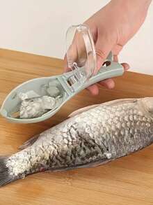 1/3/2件带盖鱼鳞刮刀，手动鱼鳞器，厨房去鱼皮工具，耐用塑料削皮器和刷子 - 彩色 - 查看 3