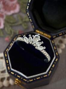 1pc Delicate Zirconia Ring S925or925 Sterling Silver Elegant Simple Women's Ring Mother's Day Exquisite Jewelry Gift - Silver - View 1