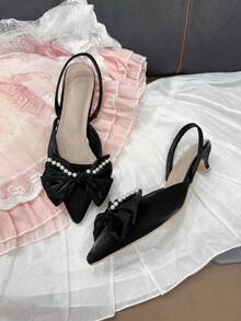 Pantofi cu toc înalt și perle pentru femei, eleganți, din satin, cu aspect de pieptănat, potriviți pentru ocazii formale, întâlniri romantice