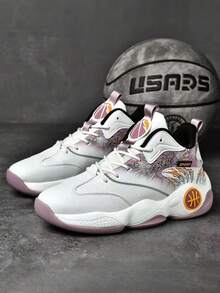 Zapatos De Baloncesto Deportivos De Mujer De Malla Transpirable Diseñados Con Estampado, Con Corte Alto Atlético Y Correa.Zapatos de baloncesto para hombre, tenis de baloncesto juveniles, antideslizantes, zapatos deportivos para hombres, interiores y exteriores.Tenis Escolares Juveniles De Piel De Bota Moda Para Practicar Deportes Basket Skate Con Estilo Urbano Cómodo - blanco morado - Ver 3