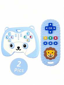 2pcs Set, Silicone Cartoon Bear Game Controller Teether Toys, Baby Soothing Teethers, Lion Pattern Silicone Simulated TV Remote Control Educational Teether Toys, Entertaining Gaming Controller Teether Toys, Perfect Sensory Chewing Toys For 0-3-6-12 Month Infants - Multicolor - View 6