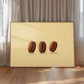 1pc Minimalist Coffee Bean Wall Art Poster - Large Beige Coffee Beans On Dotted Canvas Print, Neutral Palette Brown Coffee Decor For, Bedroom, Office - Perfect Housewarming Gift, Coffee Lover Gift, Fall, 2D Flat No Frame