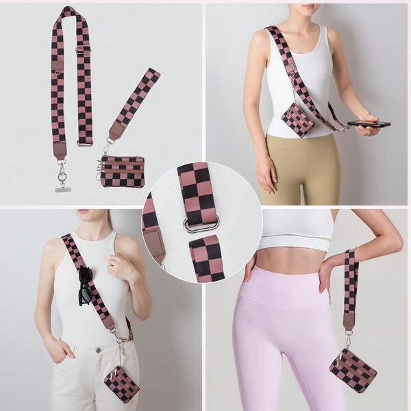 Clip und Go Trageriemen für Handy mit Geldbörse, verstellbarer Umhängeband mit Geldbörse, Handyriemen mit Reißverschlusstasche, Umhängeband für alle Handys