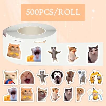 500pcs/Roll Cartoon Funny Cat Stickers, Cute Decorative Stickers For Water Bottles, Luggage, Phone Cases, Sealing Labels, Decoration
