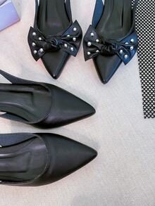 Slingback Open Heel Pumps With A Heel Below 3cm - Black-lace - View 8