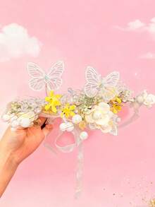 Elegant Butterfly Fairy Headpiece, Mori Style Flower Crown Hair Accessory, ABS Plastic Crown Headband (Butterfly Random)
