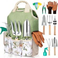 Gardening Tool Set 10 Pieces Heavy Duty Stainl Steel Garden Tool Set Hand Tools With Roomy Lightweight Floral Tote Bag RustProof Garden Tools For Gardening Ideal Gardening Gifts For Women Mom - 綠色 - 查看 1