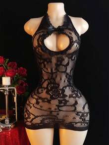 Tear-Open Women's Sexy Mesh Lingerie - Black - View 3
