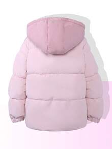 Tween Girl Casual Patchwork Long Sleeve Zip-Up Hooded Winter Jacket - Baby Pink - View 3