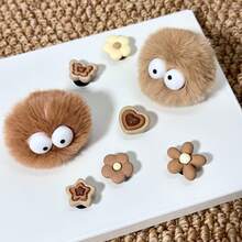 8pcs Shoe Charms Set,Detachable ABS Accessories With Coloured Hairballs Featuring Eye Hairballs, Flowers, Suitable For Decorated Sandals And Garden Shoes - Ideal For All Kinds Of Festival And Party Shoe Accessories