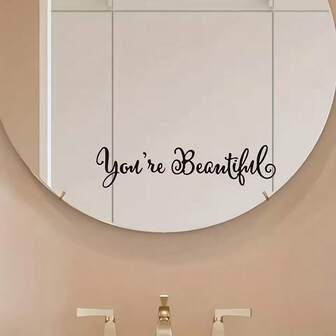 1张标语墙贴，“你非常美丽”，可移除防水乙烯基贴纸，适合女性房间镜子装饰贴纸、家居装饰，尺寸为3.15x11.22英寸，可用于房间装饰、墙面装饰、卧室装饰、厨房装饰。
