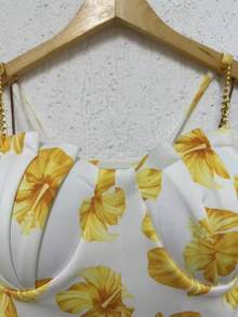 Cropped Top Blouse Thin Strap Chain With Mermaid Cup Fashion Blogger Retro Summer Party Beach Neoprene Suplex Strappy - Yellow Mult - View 2