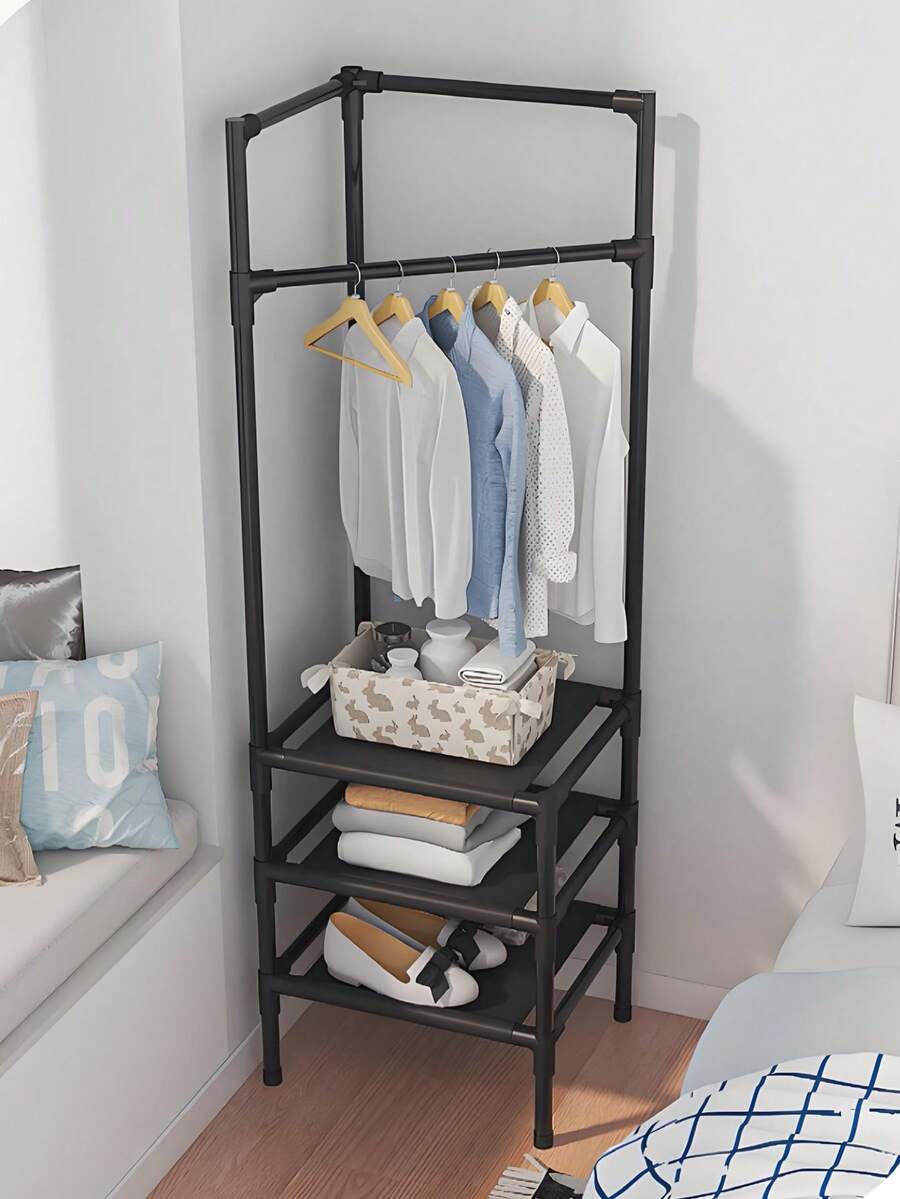 Household Corner Coat Rack Storage Rack, Bedroom Floor-Standing Corner Clothes Rack, Indoor Corner Multifunctional Simple Corner Clothes Rack, Corner Clothes Rack, Multi-Layer Shoe Rack. Multi-Layer Assembly Clothes Rack Storage Rack, - Black - View 1