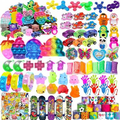 128 Pcs Party Favors Kids 4-8-12, Fidget Toys, Pinata Stuffers, Chest Box Toys Classroom, Goodie Bag Stuffers, Prize Box Toy Boys Girls, Easter Filler Gifts Bulk Toys,Birthday,Party Gifts,Decompression