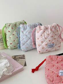 1pc Cute Plaid Cherry Pattern Quilted Camera Bag, CCD Storage Bag, Camera Case, Soft Material, Anti-Drop And Dust-Proof, Compact And Portable, Suitable For Mirrorless Cameras, Minimalist And Portable, Anti-Drop And Scratch-Resistant, Multi-Purpose For Outdoor Use, Camera Accessory Travel Essential, Cruise Essential, Dorm Essential, Birthday Gift, Bridesmaid Gift, Mother's Gift, Teacher's Gift, Valentine's Gift - Multicolor - View 4