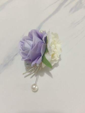 1 st unisex elegant lila ros och vit ros med gyllene bladpärlor brosch, lämplig för bröllop, bal, fest, bankett, ceremonidekoration