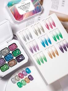 Mtssii 9 Colors Dreamscape Diamond Dust Reflective Glitter Solid Adhesive Gel Nail Polish Gradient Semi Permanent Soak Off UV LED Shiny Nail Art Gel Varnishes For Nails Salon DIY - 彩色 - 查看 8