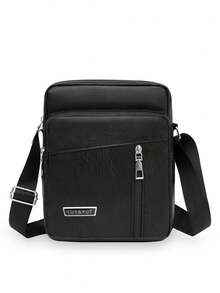 1 件黑色纯色男士单肩斜挎包，时尚休闲通勤背包 - 黑色 - 查看 5