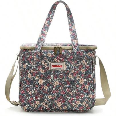Reusable Lunch Bags For Women Girls Insulated Lunch Box With Adjustable Shoulder Strap Cute Thermal Cooler Tote Bag For School Beach Hiking Picnic WorkoutRetro Floral