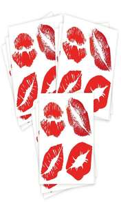 Kiss Tattoos Bright Watermelon Red Lip Prints Temporary Face Tattoo Sticker, 9-Sheet - ColorG - 查看 1
